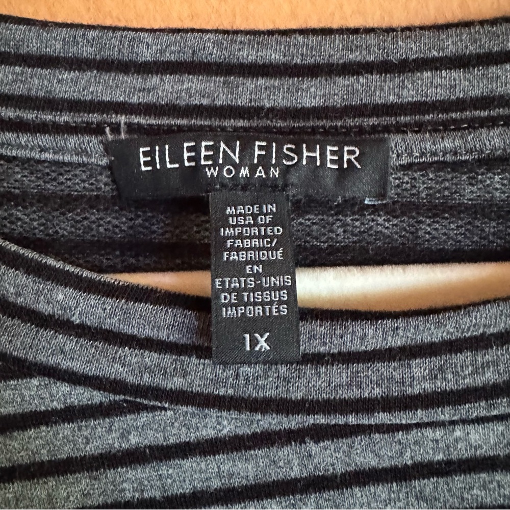 Eileen Fisher Striped Tencel Tunic Top Gray Black Long Sleeve 1X - Picture 3 of 8